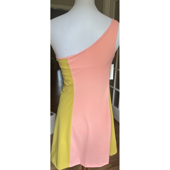 Outdoor Voices One Shoulder Dress Medium Nectarine Dijon Colorblock NWT - Picture 8 of 9